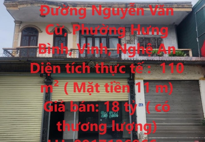 CẦN BÁN NHÀ MẶT ĐƯỜNG NGUYỄN VĂN CỪ, THUẬN LỢI KINH DOANH, MẶT ĐƯỜNG DÀI 11M TP Vinh, Nghệ An