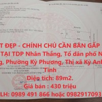 ĐẤT ĐẸP - CHÍNH CHỦ CẦN BÁN GẤP LÔ ĐẤT TẠI TDP Nhân Thắng, P Kỳ Phương, TX  Kỳ Anh, Hà Tĩnh