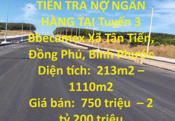 BÁN LỖ 2 LÔ ĐẤT MẶT TIỀN TRẢ NỢ NGÂN HÀNG TẠI  Tuyến 3 Bbecamex Xã Tân Tiến,  Đồng Phú, Bình Phước