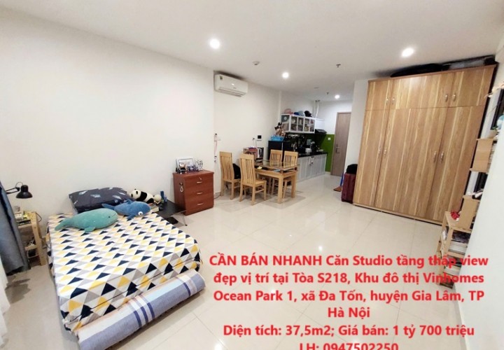 CẦN BÁN NHANH Căn Studio tầng thấp view đẹp vị trí tại huyện Gia Lâm, TP Hà Nội