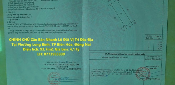 CHÍNH CHỦ Cần Bán Nhanh Lô Đất Vị Trí Đắc Địa Tại Phường Long Bình, TP Biên Hòa, Đồng Nai