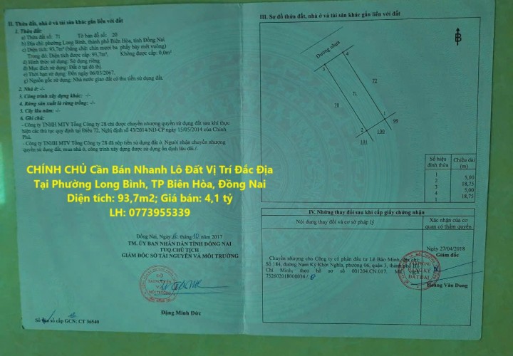 CHÍNH CHỦ Cần Bán Nhanh Lô Đất Vị Trí Đắc Địa Tại Phường Long Bình, TP Biên Hòa, Đồng Nai