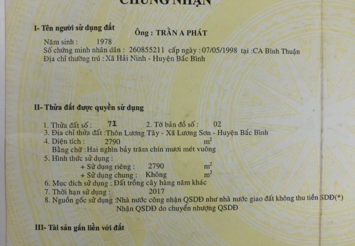 CHÍNH CHỦ CẦN BÁN GẤP LÔ ĐẤT MẶT ĐƯỜNG RỘNG TRUNG TÂM Tại TT Lương Sơn, huyện Bắc Bình, Bình Thuận.