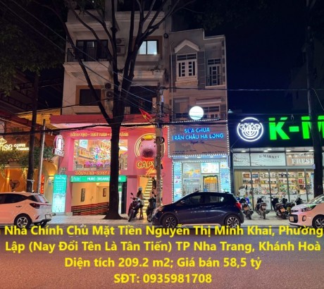 Bán Nhà Chính Chủ Mặt Tiền Nguyễn Thị Minh Khai, Phường Tân Lập (Nay Đổi Tên Là Tân Tiến) TP Nha Trang, Khánh Hoà