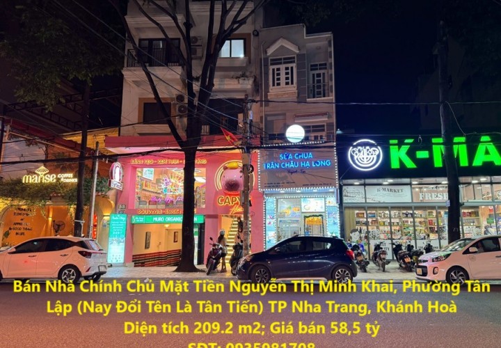 Bán Nhà Chính Chủ Mặt Tiền Nguyễn Thị Minh Khai, Phường Tân Lập (Nay Đổi Tên Là Tân Tiến) TP Nha Trang, Khánh Hoà