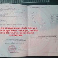 CHÍNH CHỦ CẦN BÁN NHANH LÔ ĐẤT  DỊCH VỤ 2 MẶT TIỀN Tân Ngọc Bá Hiến , Bình Xuyên , Vĩnh Phúc