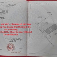 ĐẤT ĐẸP – GIÁ TỐT - CẦN BÁN LÔ ĐẤT Mặt Tiền Đường Trần Quang Khải Phường 8, Đà Lạt, Lâm Đồng