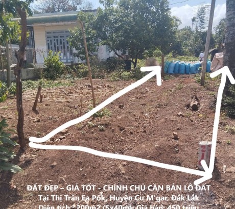 ĐẤT ĐẸP – GIÁ TỐT - CHÍNH CHỦ CẦN BÁN LÔ ĐẤT Tại Thị Trấn Ea Pốk, Huyện Cư M'gar, Đắk Lắk