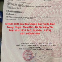 CHÍNH CHỦ Cần Bán Nhanh Đất Tại Xã Bình Trung, Huyện Châu Đức, Bà Rịa Vũng Tàu