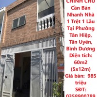 CHÍNH CHỦ Cần Bán Nhanh Nhà 1 Trệt 1 Lầu Tại Phường Tân Hiệp, Tân Uyên, Bình Dương