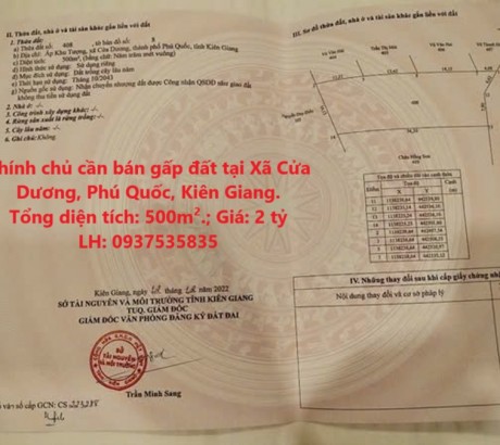 Chính chủ cần bán gấp đất tại Xã Cửa Dương, Phú Quốc, Kiên Giang.