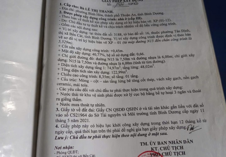 NHÀ ĐẸP - GIÁ TỐT - Chính Chủ Bán Nhà 2 Mặt Tiền Đường 012, KP3, Tân Định, Bến Cát, Bình Dương