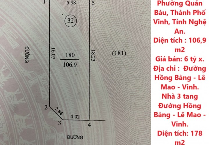 CHÍNH CHỦ bán 2 lô Đất Tại Phường Quán Bàu Và Phường Lê Mao, TP. Vinh, Nghệ An