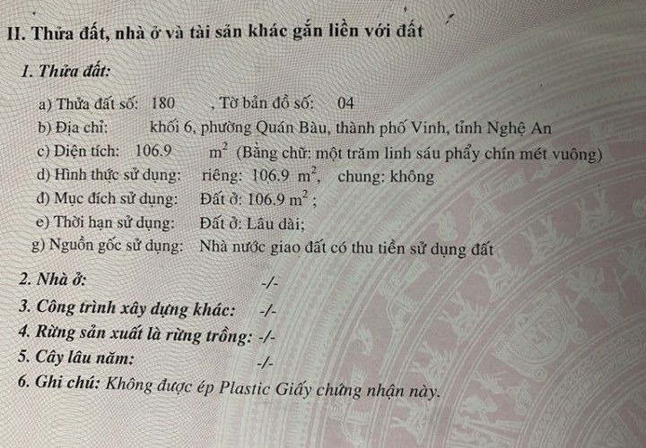 CHÍNH CHỦ bán 2 lô Đất Tại Phường Quán Bàu Và Phường Lê Mao, TP. Vinh, Nghệ An