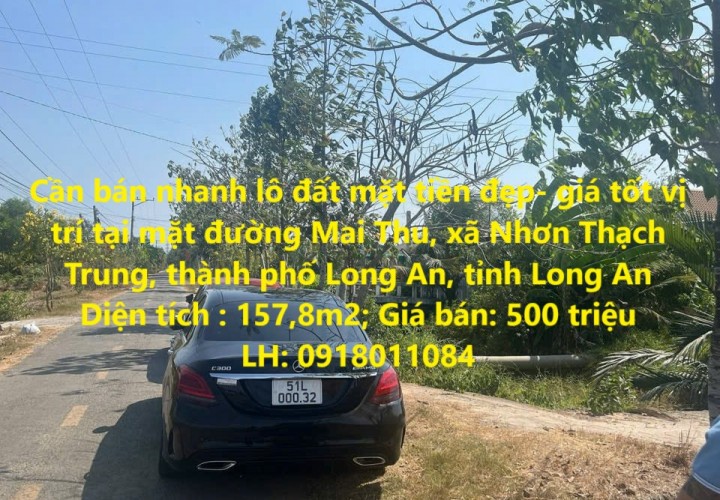 Cần bán nhanh lô đất mặt tiền đẹp- giá tốt vị trí tại TP Long An, tỉnh Long An