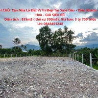 CHÍNH CHỦ BÁN 855m2 Đất Tại SUỐI TIÊN, Diên Khánh, Khánh Hoà