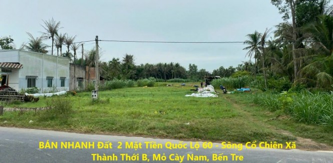 BÁN NHANH Đất 2 Mặt Tiền Quốc Lộ 60 - Sông Cổ Chiên Xã Thành Thới B, Mỏ Cày Nam, Bến Tre