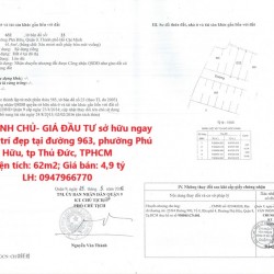 ĐẤT CHÍNH CHỦ- GIÁ ĐẦU TƯ sở hữu ngay lô đất vị trí đẹp tại phường Phú Hữu, quận 9, TPHCM