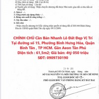 CHÍNH CHỦ Cần Bán Nhanh Lô Đất Đẹp Vị Trí Tại Quận Bình Tân, TP HCM