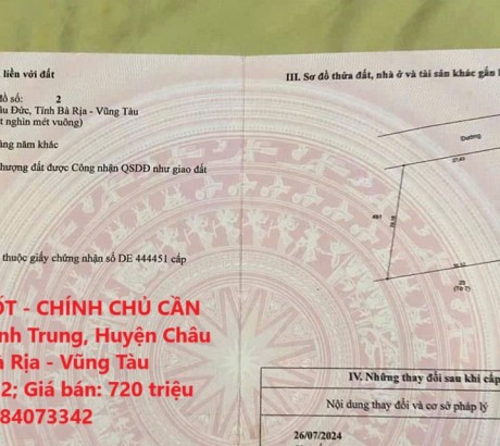 ĐẤT ĐẸP - GIÁ TỐT - CHÍNH CHỦ CẦN BÁN LÔ ĐẤT Xã Bình Trung, Huyện Châu Đức, Tỉnh Bà Rịa - Vũng Tàu