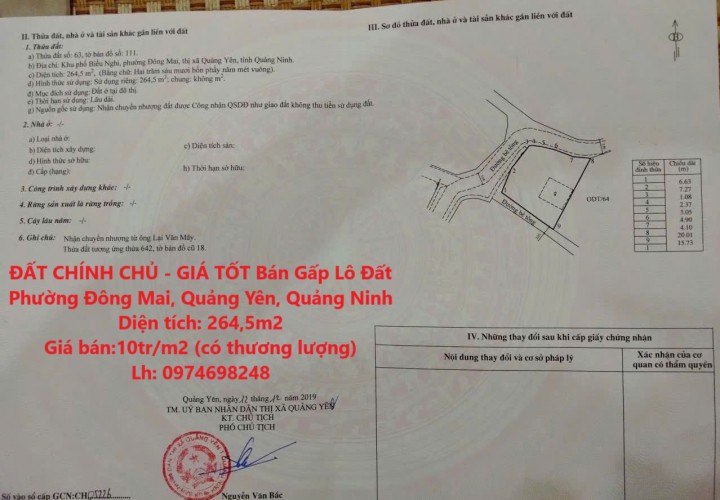 ĐẤT CHÍNH CHỦ - GIÁ TỐT Bán Gấp Lô Đất Phường Đông Mai, Quảng Yên, Quảng Ninh