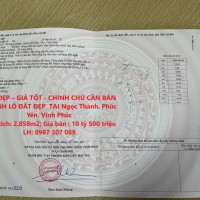 ĐẤT ĐẸP – GIÁ TỐT - CHÍNH CHỦ CẦN BÁN NHANH LÔ ĐẤT ĐẸP  TẠI Ngọc Thanh. Phúc Yên. Vĩnh Phúc
