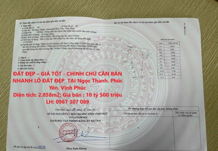 ĐẤT ĐẸP – GIÁ TỐT - CHÍNH CHỦ CẦN BÁN NHANH LÔ ĐẤT ĐẸP  TẠI Ngọc Thanh. Phúc Yên. Vĩnh Phúc