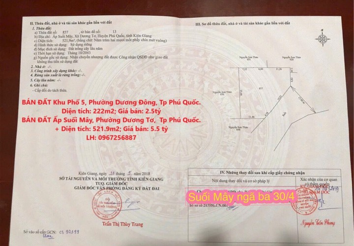 CHÍNH CHỦ CẦN BÁN 2 LÔ ĐẤT CÓ VỊ TRÍ SIÊU ĐẸP TẠI TP Phú Quốc - Kiên Giang