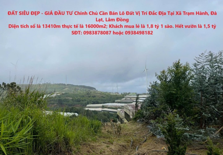 ĐẤT SIÊU ĐẸP - GIÁ ĐẦU TƯ Chính Chủ Cần Bán Lô Đất Vị Trí Đắc Địa Tại Xã Trạm Hành, Đà Lạt, Lâm Đồng