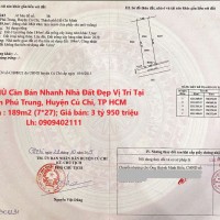 CHÍNH CHỦ Cần Bán Nhanh Nhà Đất Đẹp Vị Trí Tại Xã Phú Trung, Huyện Củ Chi, TP HCM
