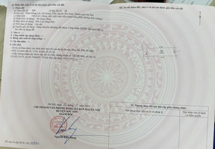 ĐẤT SIÊU ĐẸP  Chính Chủ Cần Bán Lô Đất Vị Trí Đẹp Tại Xã Quang Tiến, Sóc Sơn, Hà Nội
