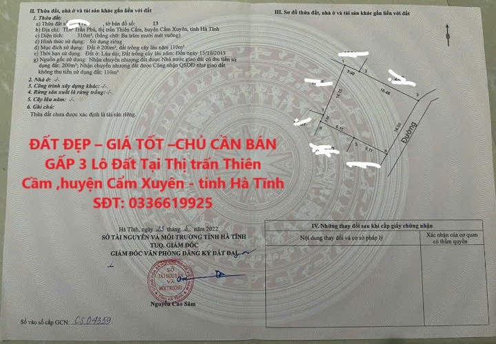ĐẤT ĐẸP – GIÁ TỐT –CHỦ CẦN BÁN GẤP 3 Lô Đất Tại Thị trấn Thiên Cầm ,huyện Cẩm Xuyên - tỉnh Hà Tĩnh