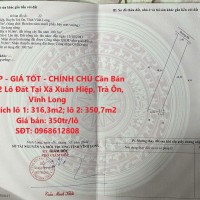 ĐẤT ĐẸP - GIÁ TỐT - CHÍNH CHỦ Cần Bán Nhanh 2 Lô Đất Tại Xã Xuân Hiệp, Trà Ôn, Vĩnh Long