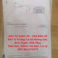 ĐẦU TƯ SINH LỜI - CẦN BÁN LÔ ĐẤT Vị Trí Đẹp Tại Xã Hương Sơn, Bình Xuyên, Vĩnh Phúc