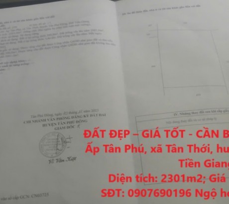 ĐẤT ĐẸP – GIÁ TỐT - CẦN BÁN LÔ ĐẤT ĐẸP tại huyện Tân Phú Đông, tỉnhTiền Giang