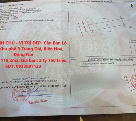 ĐẤT CHÍNH CHỦ - VỊ TRÍ ĐẸP- Cần Bán Lô Đất Tại Khu phố 3 Trảng Dài, Biên Hoà, Đồng Nai