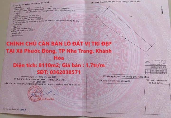 CHÍNH CHỦ CẦN BÁN LÔ ĐẤT VỊ TRÍ ĐẸP TẠI Xã Phước Đồng, TP Nha Trang, Khánh Hòa