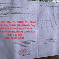 VỊ TRÍ ĐẸP - ĐẦU TƯ SINH LỜI - Chính Chủ Cần Bán Lô Đất Mặt Tiền Đường Xuyên Á, Xã Thới Bình, Cà Mau
