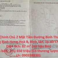 Đất Chính Chủ 2 Mặt Tiền Đường Bình Thành, Phường Bình Hưng Hoà B, Bình Tân, Tp Hồ Chí Minh