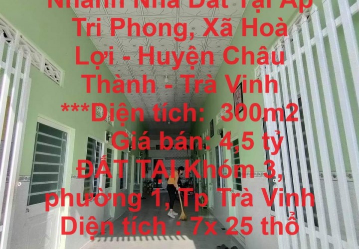 Chính Chủ Cần Bán Nhanh Nhà Đất Tại Ấp Tri Phong, Xã Hoà Lợi - Huyện Châu Thành - Trà Vinh