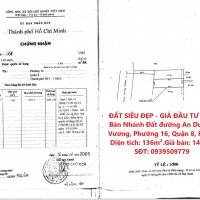 ĐẤT SIÊU ĐẸP - GIÁ ĐẦU TƯ CẦN Bán Nhanh Đất đường An Dương Vương, Phường 16, Quận 8, HCM.