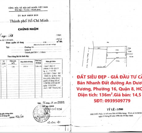 ĐẤT SIÊU ĐẸP - GIÁ ĐẦU TƯ CẦN Bán Nhanh Đất đường An Dương Vương, Phường 16, Quận 8, HCM.