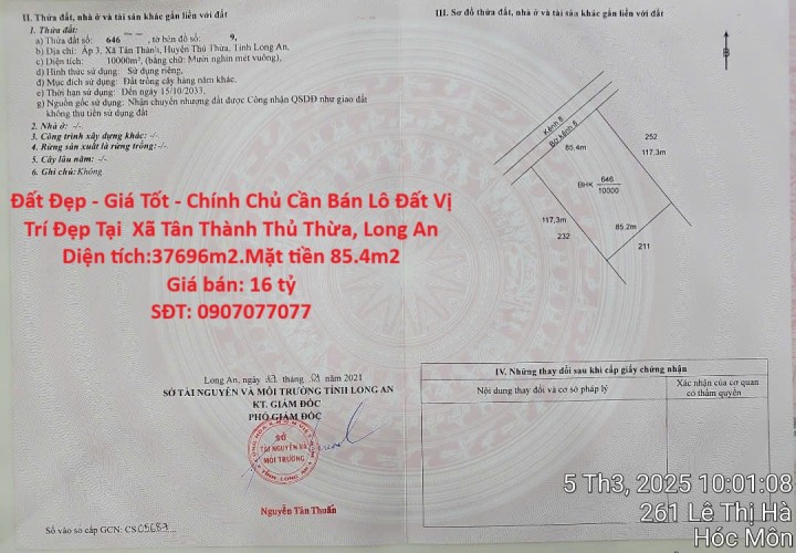 Đất Đẹp - Giá Tốt - Chính Chủ Cần Bán Lô Đất Vị Trí Đẹp Tại  Xã Tân Thành Thủ Thừa, Long An