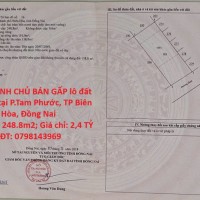 HOT! CHÍNH CHỦ BÁN GẤP lô đất biệt thự tại P.Tam Phước, TP Biên Hòa, Đồng Nai