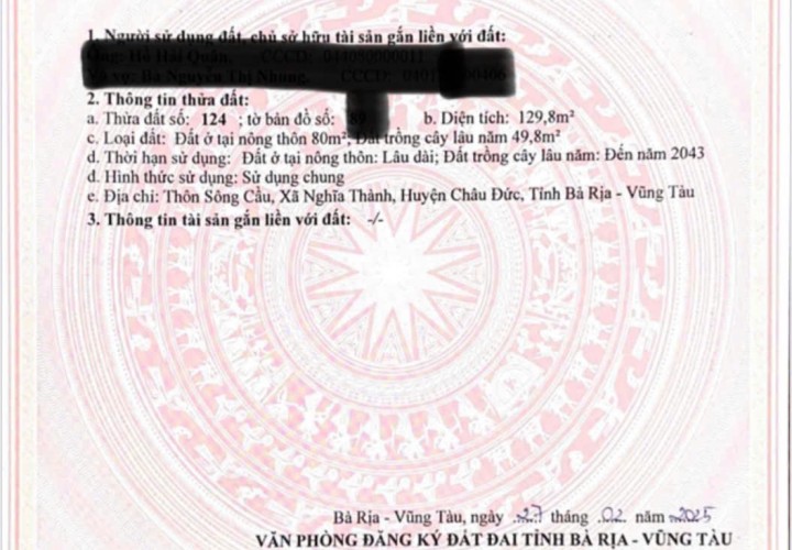 ĐẤT SIÊU ĐẸP - GIÁ ĐẦU TƯ  Cần Bán  Đất Vị Trí Đẹp  Xã Nghĩa Thành, Châu Đức, Bà Rịa - Vũng Tàu