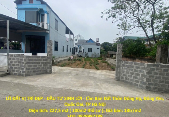 LÔ ĐẤT VỊ TRÍ ĐẸP - ĐẦU TƯ SINH LỜI - Cần Bán Đất Thôn Đông Hạ, Đông Yên, Quốc Oai, TP Hà Nội