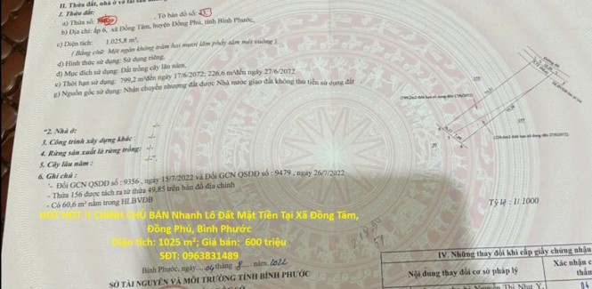 HOT HOT !! CHÍNH CHỦ BÁN Nhanh Lô Đất Mặt Tiền Tại Xã Đồng Tâm, Đồng Phú, Bình Phước