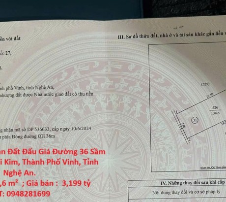 CHÍNH CHỦ Cần Bán Đất Đấu Giá Đường 36 Sầm Uất Nhất Xã Nghi Kim, Thành Phố Vinh, Tỉnh Nghệ An.