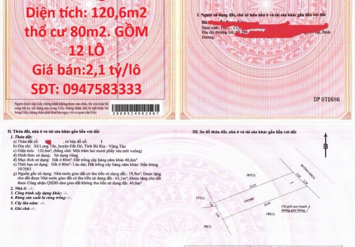 VỊ TRÍ ĐẸP - ĐẦU TƯ SINH LỜI - Cần Bán Lô Đất Xã Long Tân Huyện Đất Đỏ, Bà Rịa - Vũng Tàu