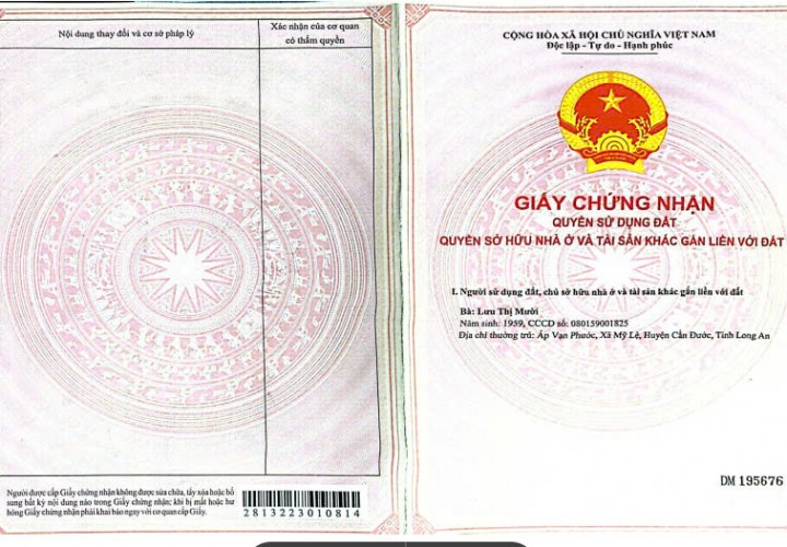 Chính Chủ Cần Bán Lô Đất Mặt Tiền Tại Ấp 4A, Xã Tân Trạch, Huyện Cần Đước, Long An